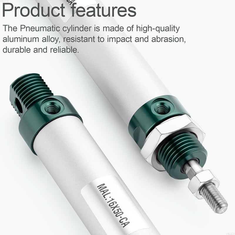 VIILOCK Pneumatic Air Cylinder 16mm Bore 50mm Stroke, Mini Air Cylinder Single Rod Double Action MAL 16 X 50 - Image 2